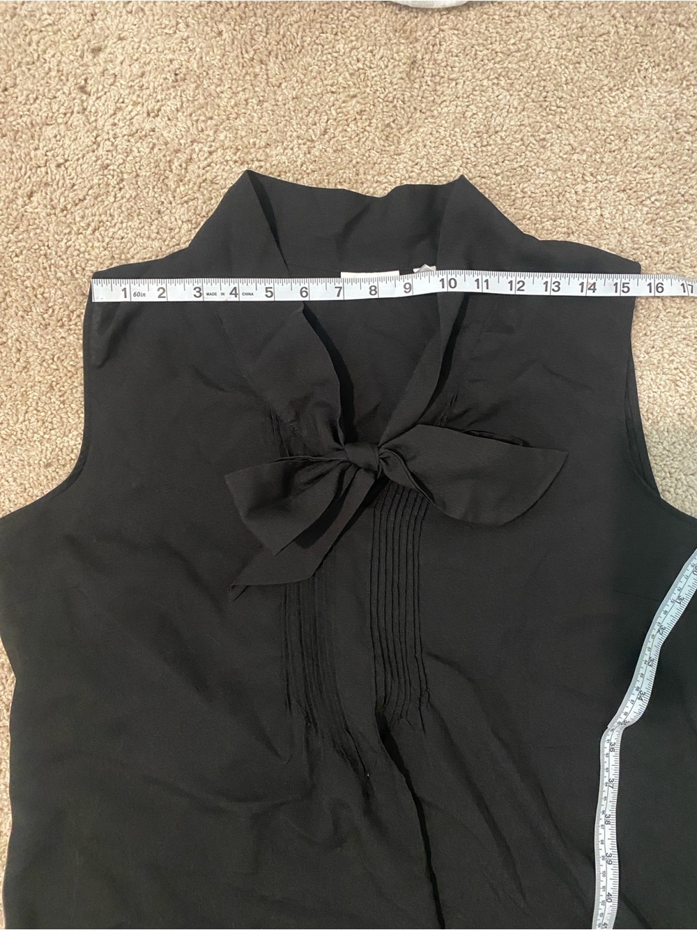 New York & Company Black Sleeveless Bow-Neck Pintuck Blouse - Picture 9 of 9